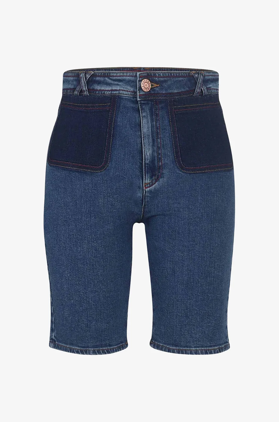 Bermuda en denim à surpiqûres bicolores