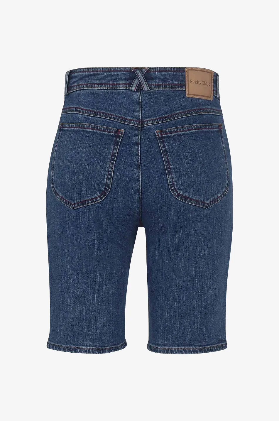 Bermuda en denim à surpiqûres bicolores