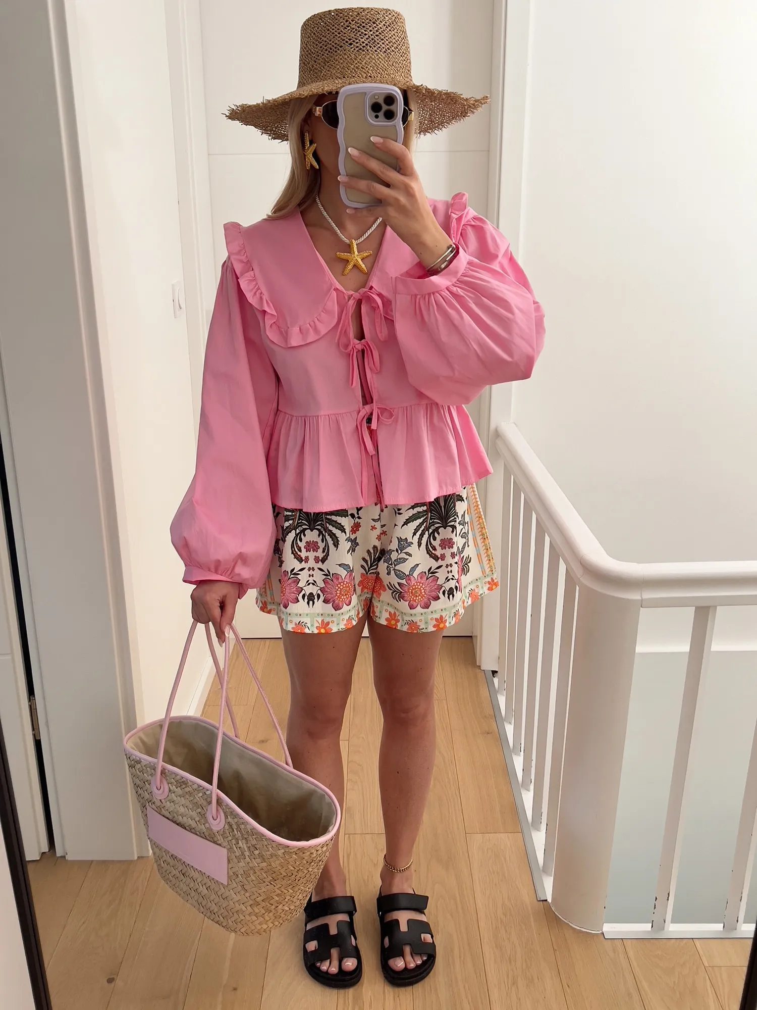 Blouse SARAH Noeuds sur l'avant et col claudine, rose