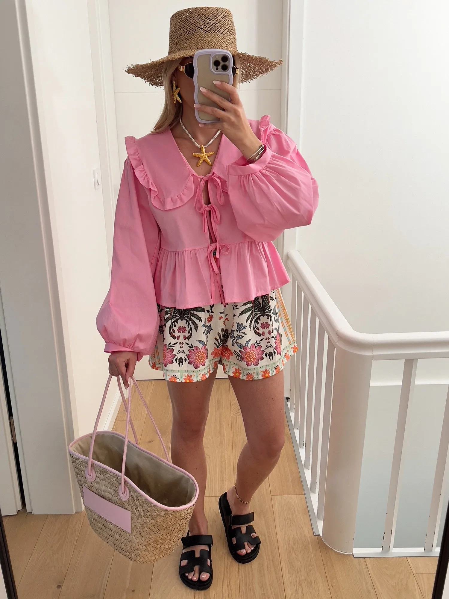 Blouse SARAH Noeuds sur l'avant et col claudine, rose