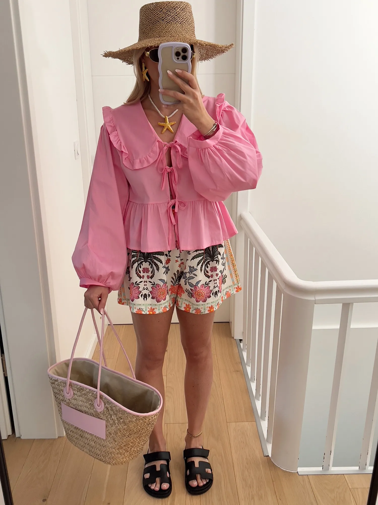 Blouse SARAH Noeuds sur l'avant et col claudine, rose