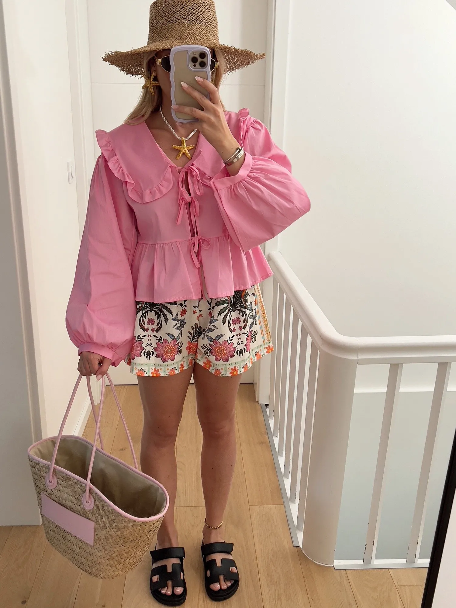 Blouse SARAH Noeuds sur l'avant et col claudine, rose
