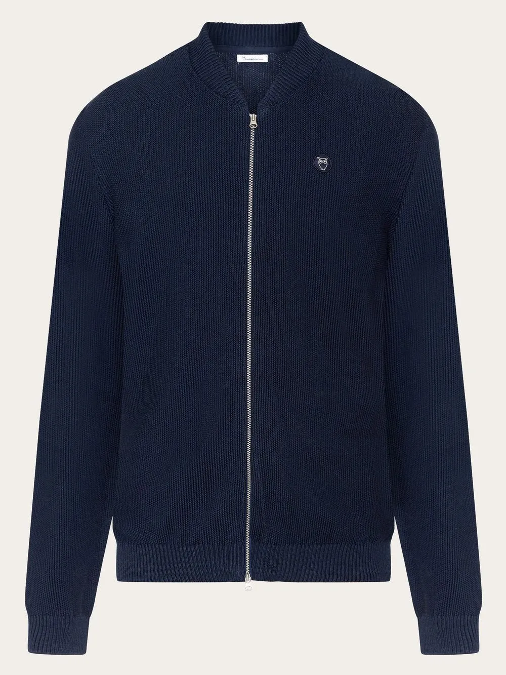 Gilet zippé en coton bio | marine "pique badge knit o-neck total eclipse" 1001 total eclipse homme