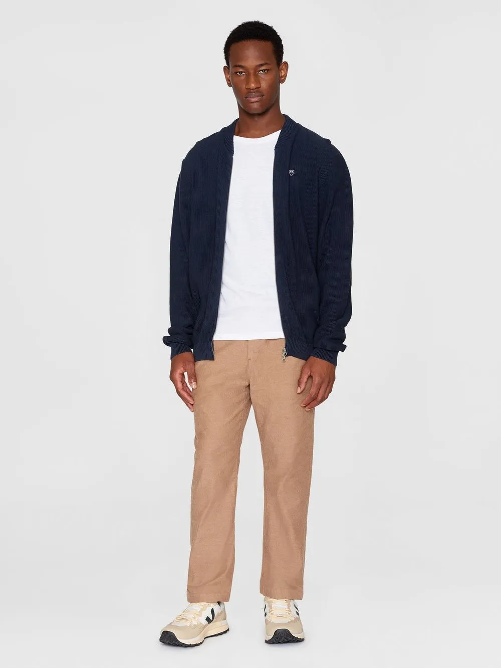 Gilet zippé en coton bio | marine "pique badge knit o-neck total eclipse" 1001 total eclipse homme