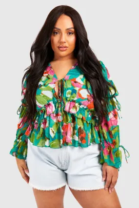 Grande taille - Blouse en plumetis fleurie à volants